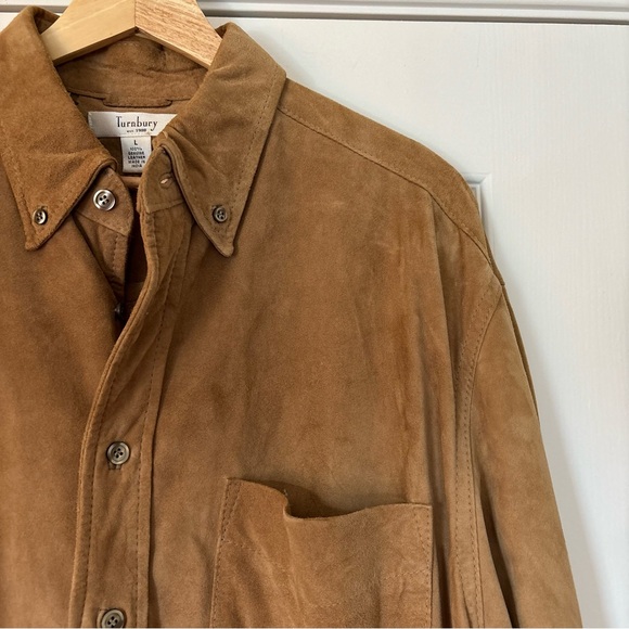 Vintage Turnbury Genuine Leather Suede Button Down Shirt Western Cowboy L Tan - Picture 2 of 10